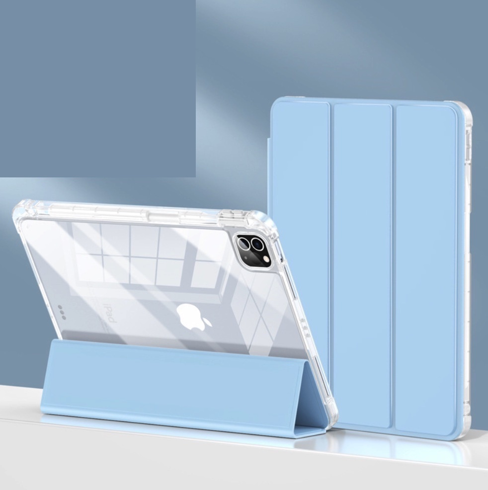 Popular high-transparency protective case with pen slot for iPad (Sky Cloud Blue) (Contact customer service to confirm iPad model after placing order)