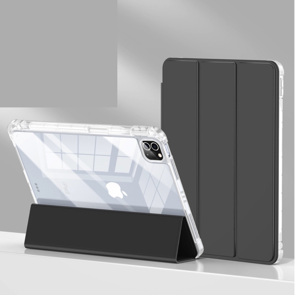 Popular high-transparency protective case with pen slot for iPad (obsidian black) (contact customer service to confirm iPad model after placing order)