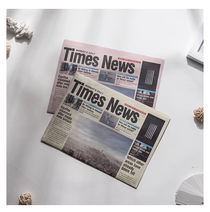 Popular Nordic English newspaper and magazine decoration props, background paper, gourmet cosmetics, photography props [one each of light pink and light yellow/two copies/total 4 sheets] Size: 38*53cm