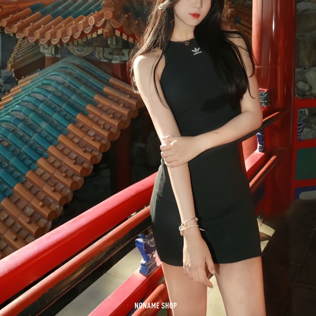 ADIDAS ORIGINAL 三葉草 削肩 羅紋 合身 連身裙 長裙 (女款)