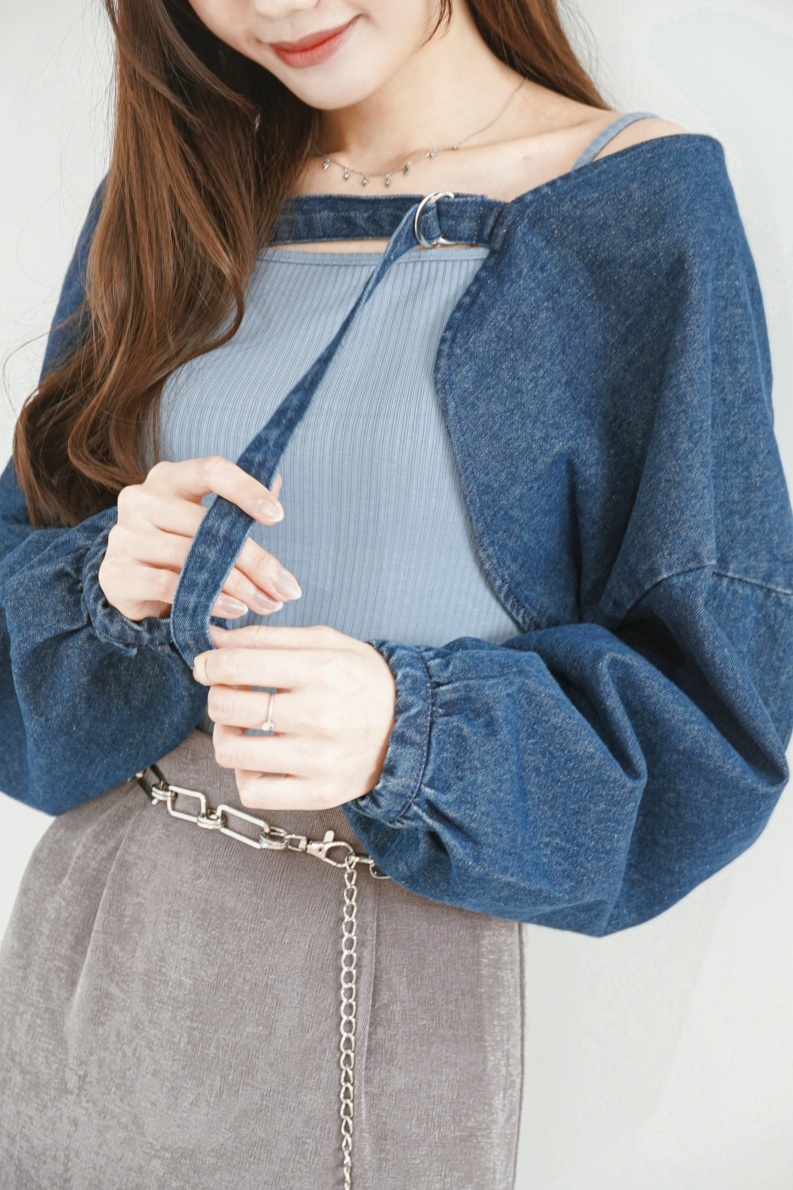 9946｜休閒牛仔披肩外套