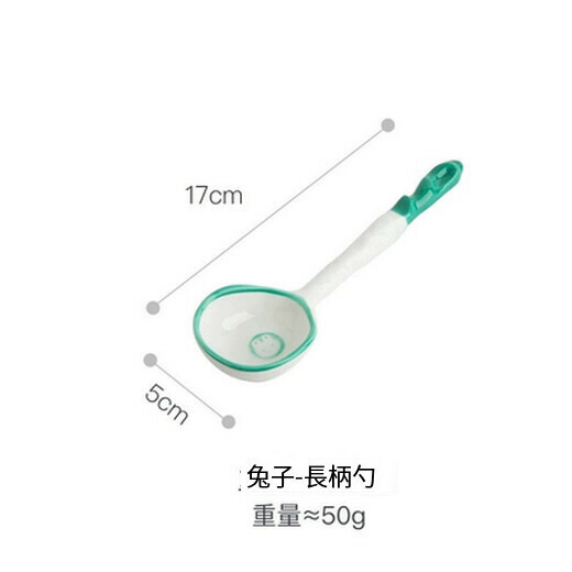 爆款陶瓷深口長柄勺卡通兒童吃飯湯匙（綠兔長柄勺 ）