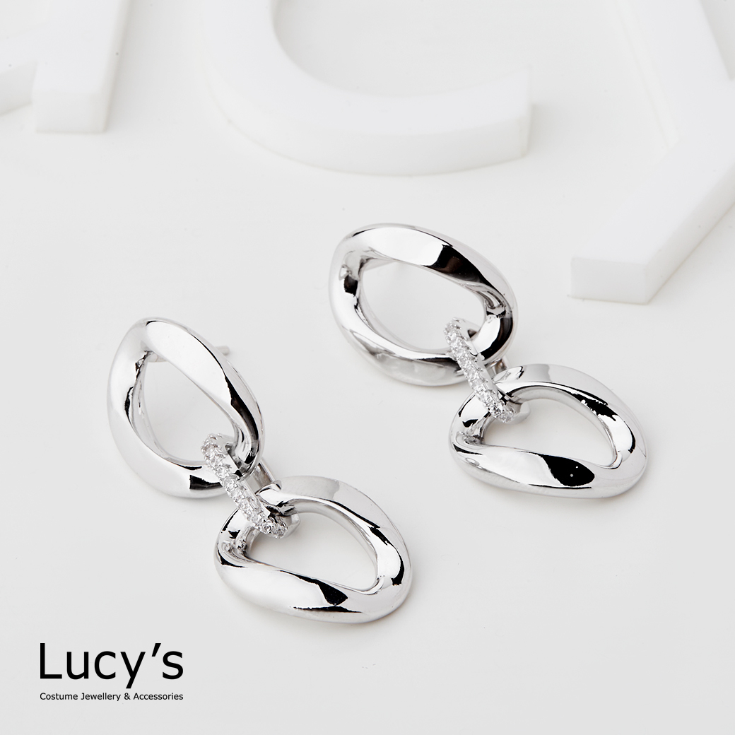 細鑽橢圓鍊條 耳環 二色 (116598/116599)