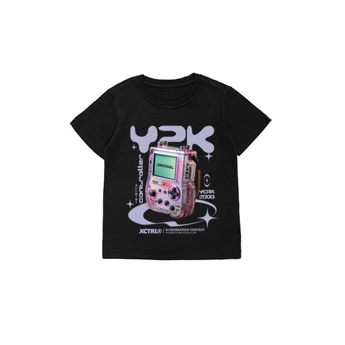XCTRL童裝  Y2K掌上電遊器童裝短T-黑