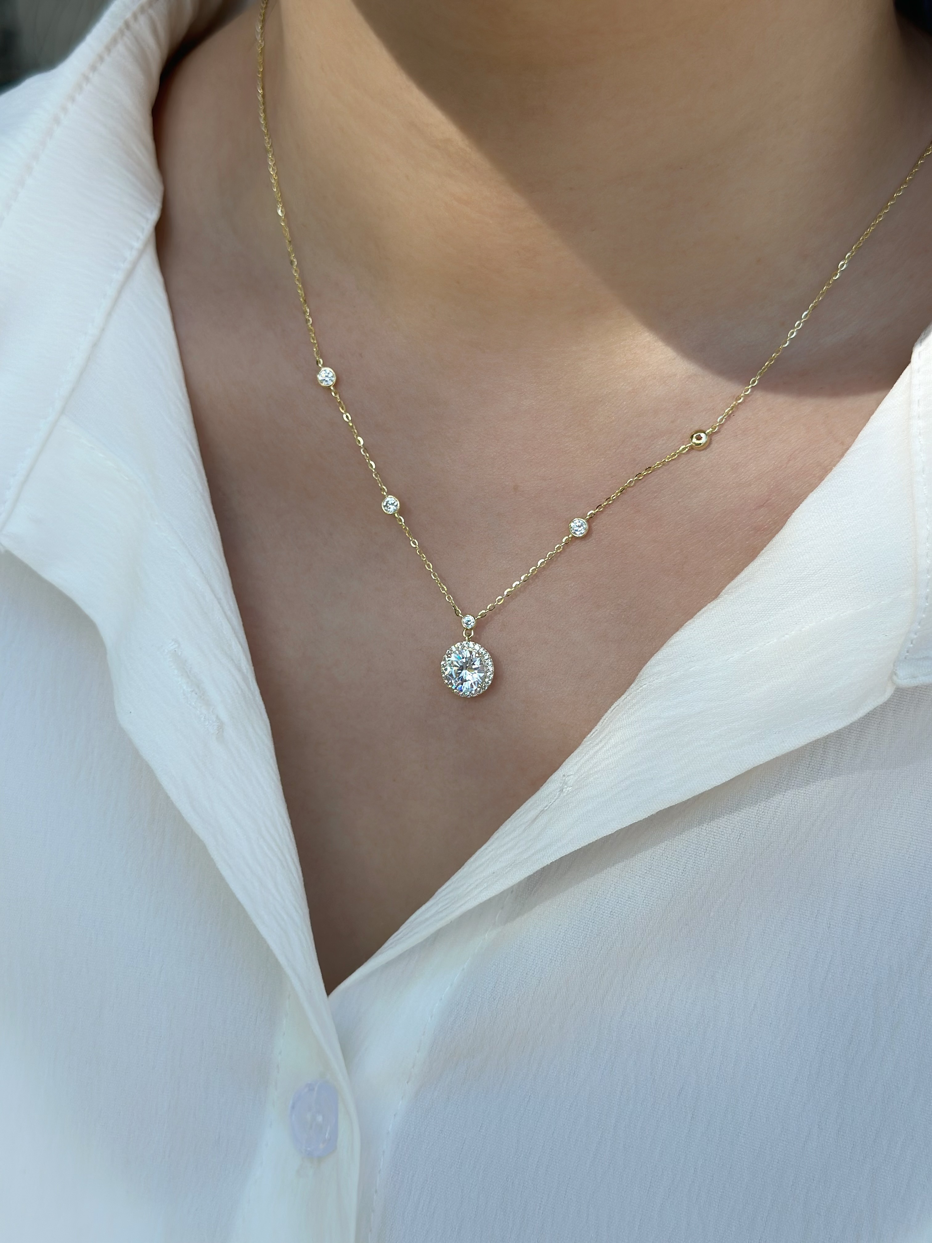 A47【輕奢】𝙃𝙖𝙡𝙤．分布式單鑽純銀鎖骨鏈