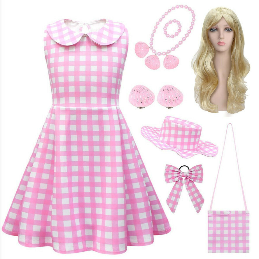 Popular sundress dress (81578+ wig hat bag earrings bracelet necklace bow hair accessories) (size: 100-150) (contact customer service after placing the order to confirm the delivery size)