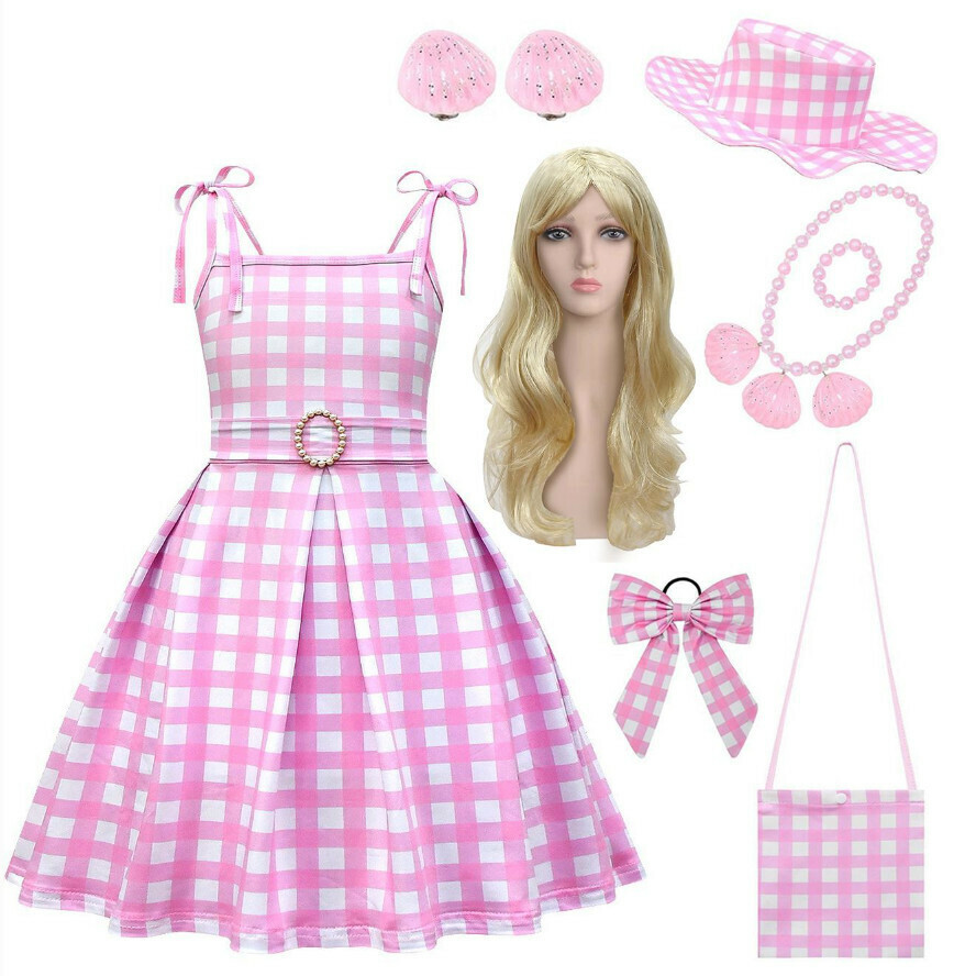 Hot recommended suspender dress (81586+ wig hat bag earrings bracelet necklace bow hair accessories) (size: 100-160) (contact customer service after placing the order to confirm the delivery size)