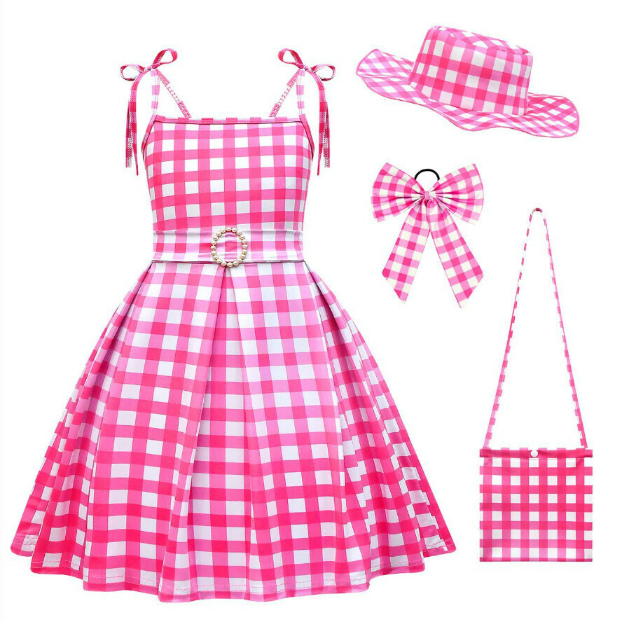 Hot recommended suspender dress (81596 + hat, bag, bow, hair accessories) (size: 100-160) (contact customer service after placing the order to confirm the delivery size)