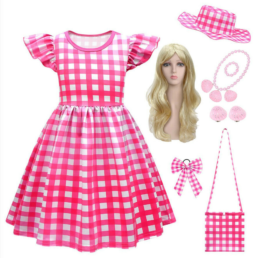 Hotly recommended flying sleeve dress (81602+hat bag wig earrings bracelet necklace bow hair accessories) (size: 100-150) (contact customer service after placing the order to confirm the delivery size)