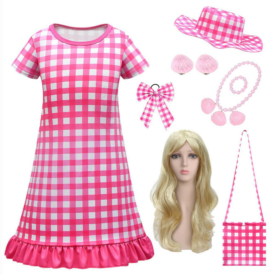 Hotly recommended ruffle dress (81603+ hat, bag, wig, earrings, bracelet, necklace, bow, hair accessories) (size: 100-150) (contact customer service after placing the order to confirm the delivery size)