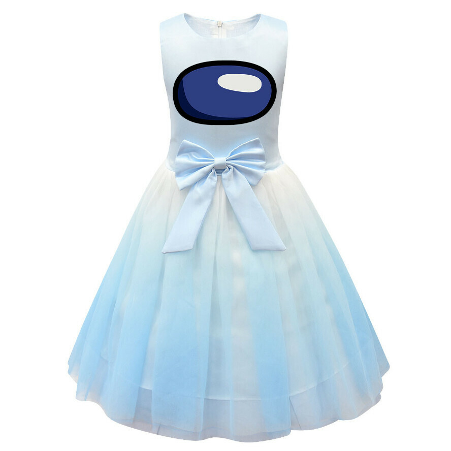 Popular mesh dress (80312 blue) (size: 100-150) (contact customer service after placing the order to confirm the delivery size)