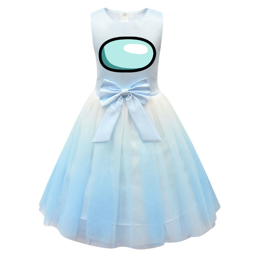 Popular mesh dress (80317 blue) (size: 100-150) (contact customer service after placing the order to confirm the delivery size)