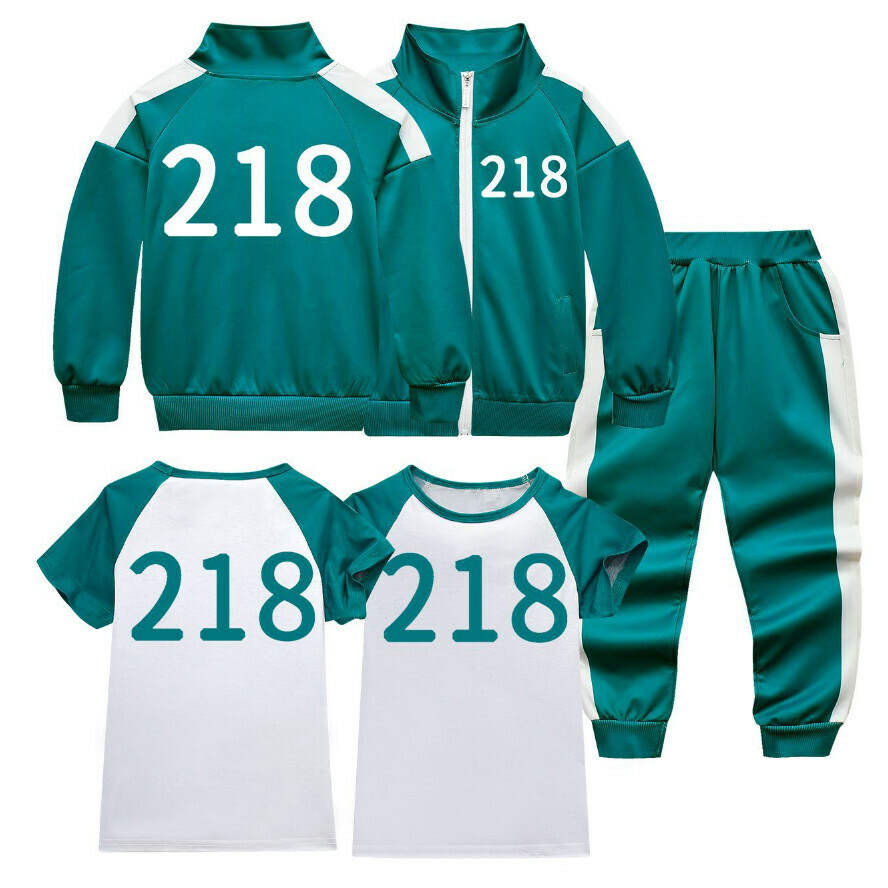 Popular three-piece jacket set (S218218F jacket + double-sided printed T + pants) (size: 110-170) (contact customer service after placing the order to confirm the delivery size)