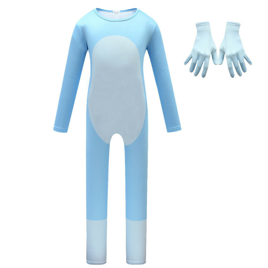 New tight-fitting jumpsuit (4546 blue + gloves) (size: 110-150) (contact customer service to confirm the delivery size after placing the order)