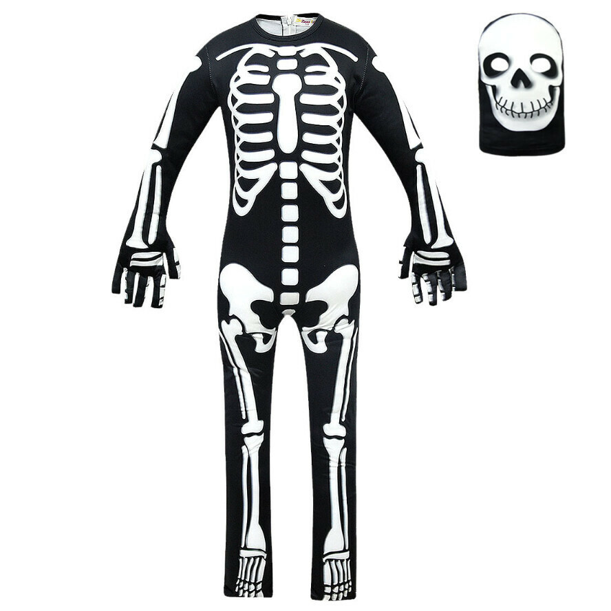 New skull long-sleeved jumpsuit (824 black + hat) (size: 120-160) (contact customer service after placing the order to confirm the delivery size)