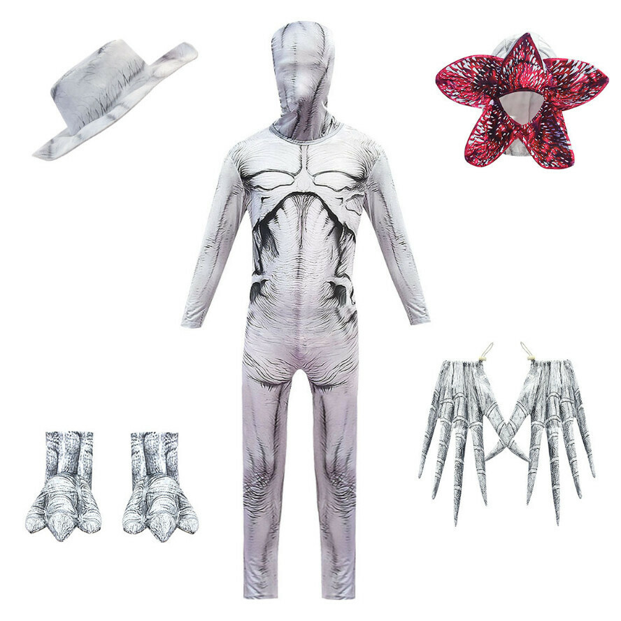 New piranha Halloween costume (862 one-piece + hood + gloves + foot gloves + piranha hood + hat) (size: 120-160) (contact customer service after placing the order to confirm the delivery size)