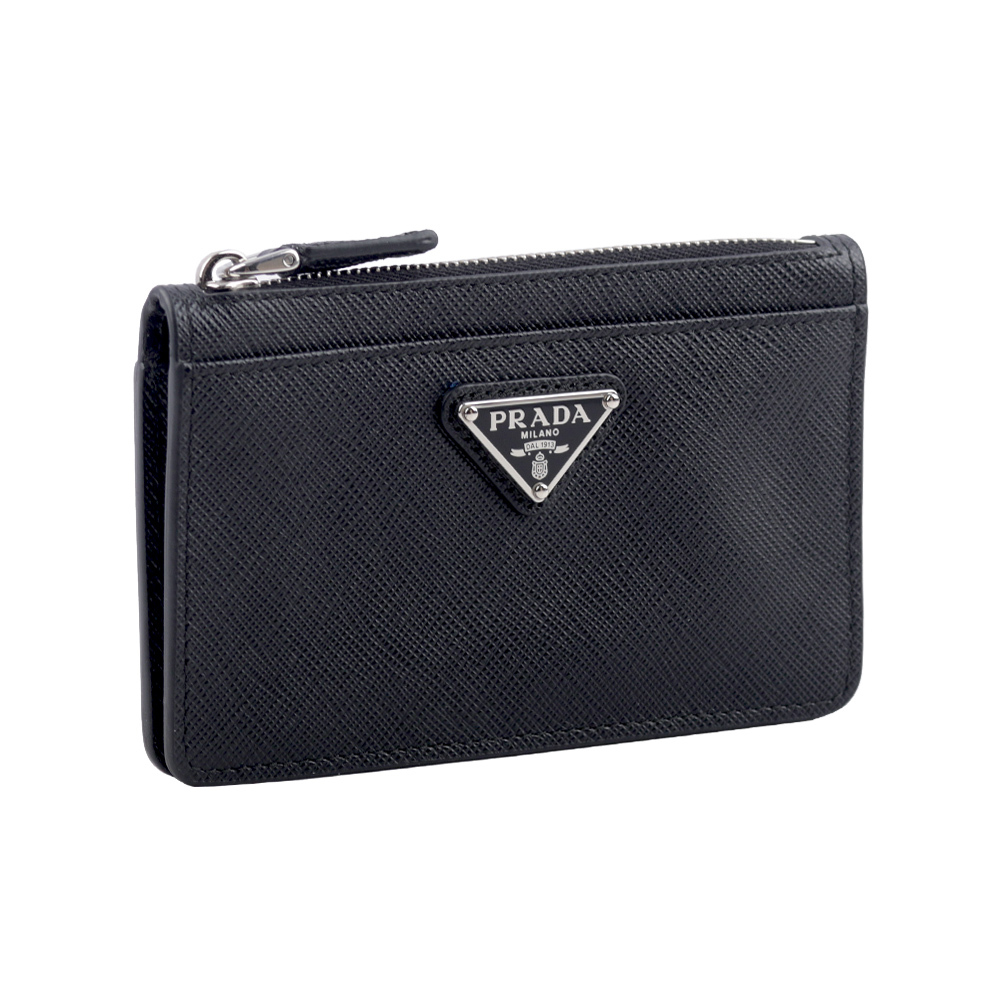 【PRADA】三角牌Logo 拉鍊零錢/卡夾包(黑色) 2MC084 QHH F0002