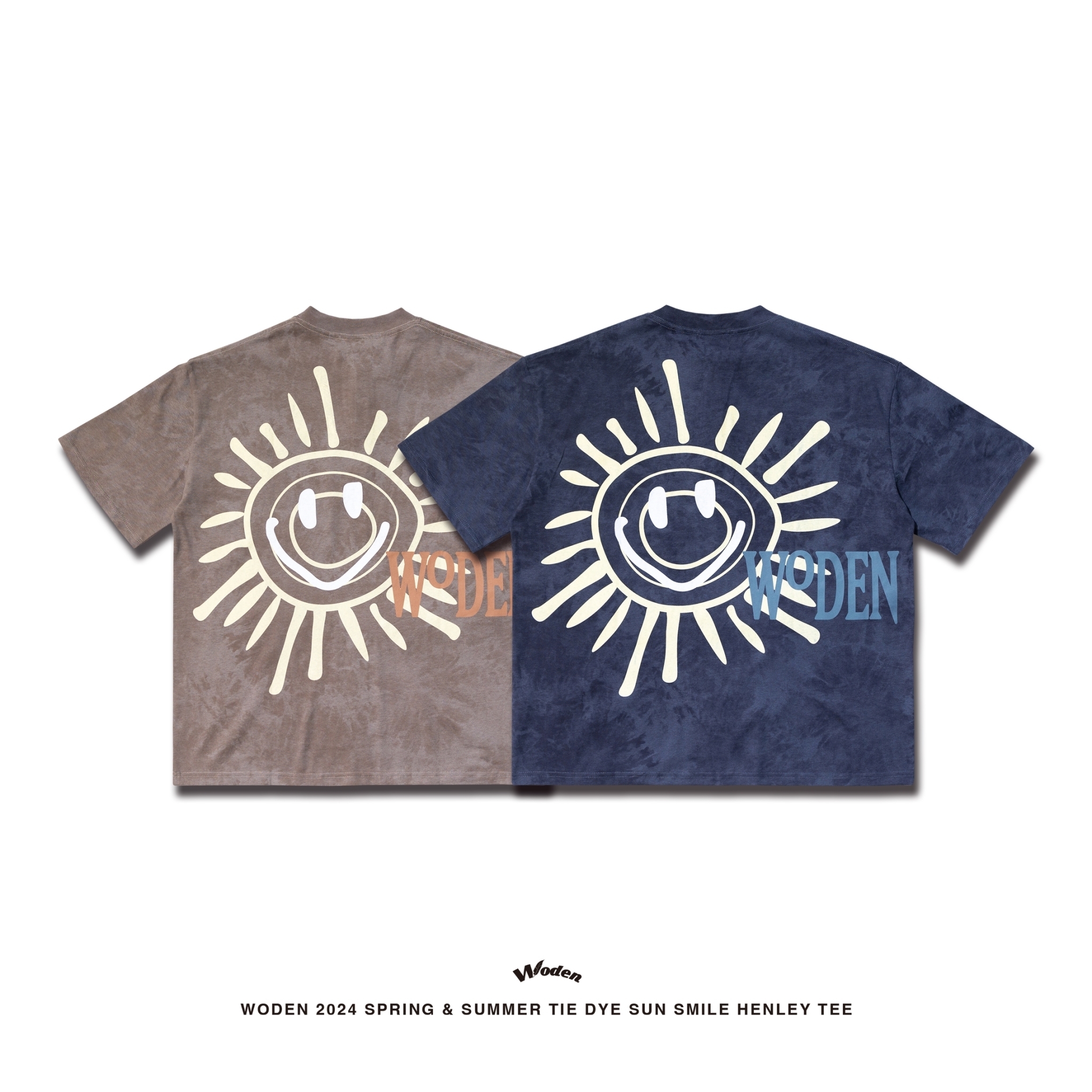 WODEN 2024 Spring & Summer 047 Tie Dye Sun Smile Henley Tee