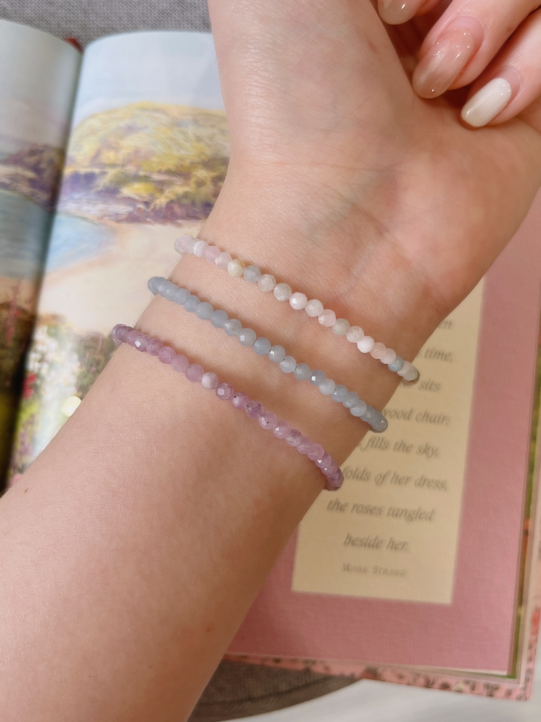 天然石,水晶,礦石,水晶手鍊,手鍊,天然石飾品,礦石飾品,摩根石,藍東陵,紫丁香,紫水晶,crystal,bracelet,復古,vintage