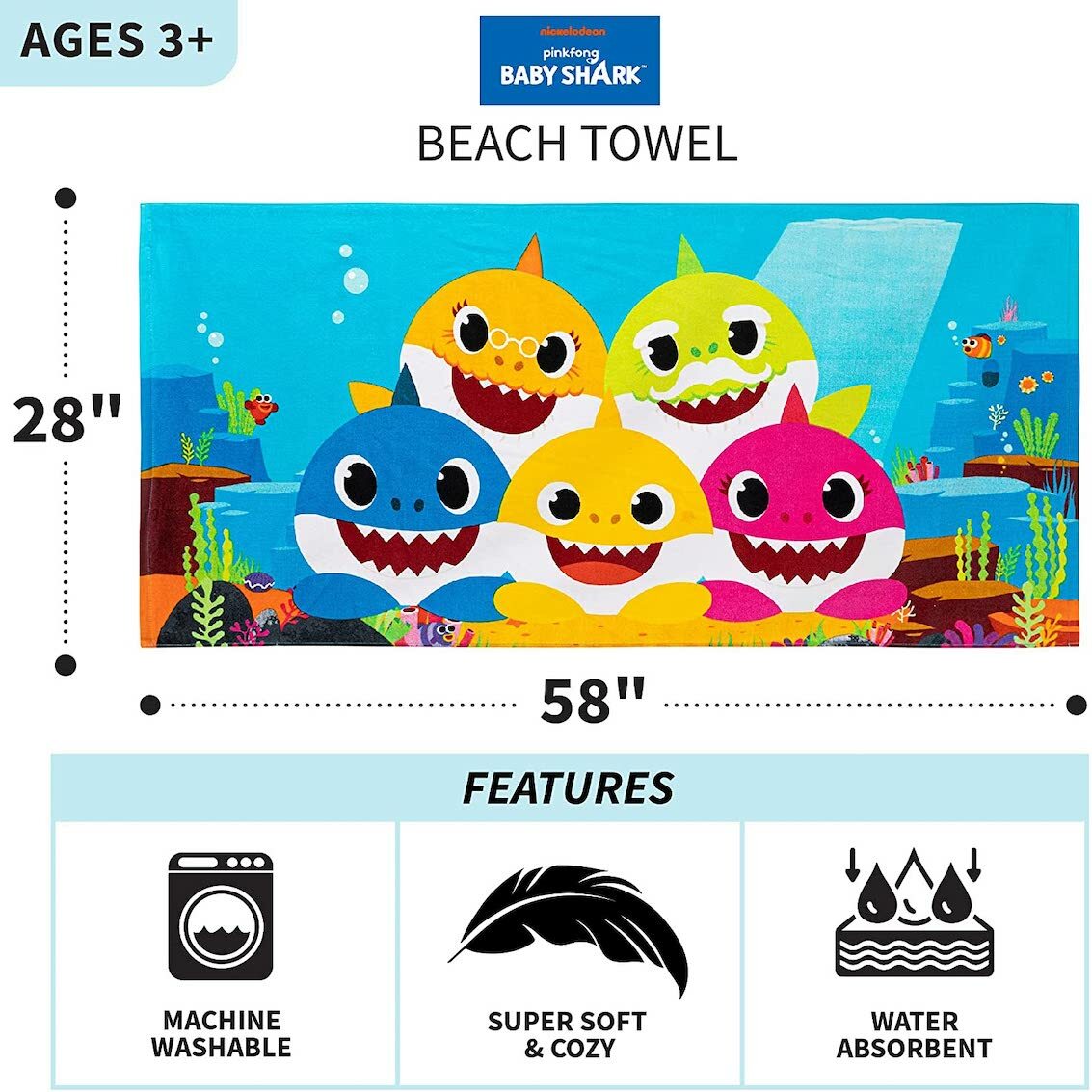 美國 Baby Shark 超柔軟棉質浴巾