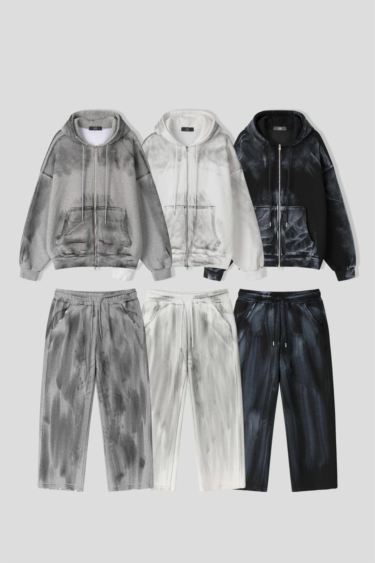 仿污破邊連帽拉鍊外套 EARN-038JK