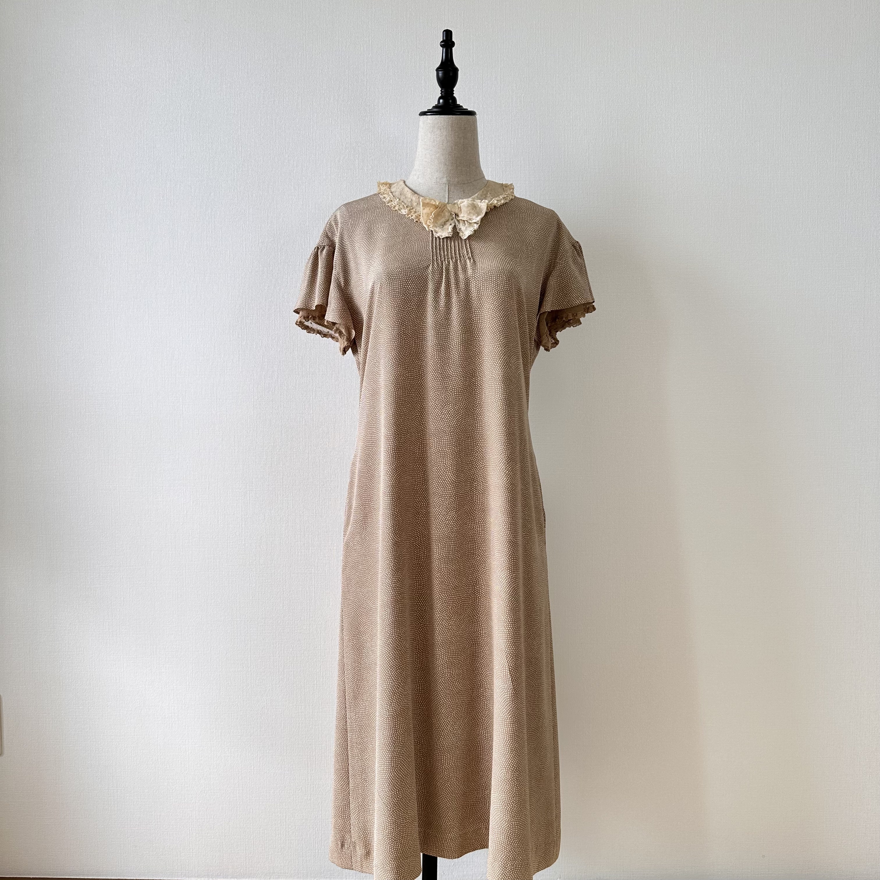 Pink House奶茶色鮫小紋可愛感連身裙