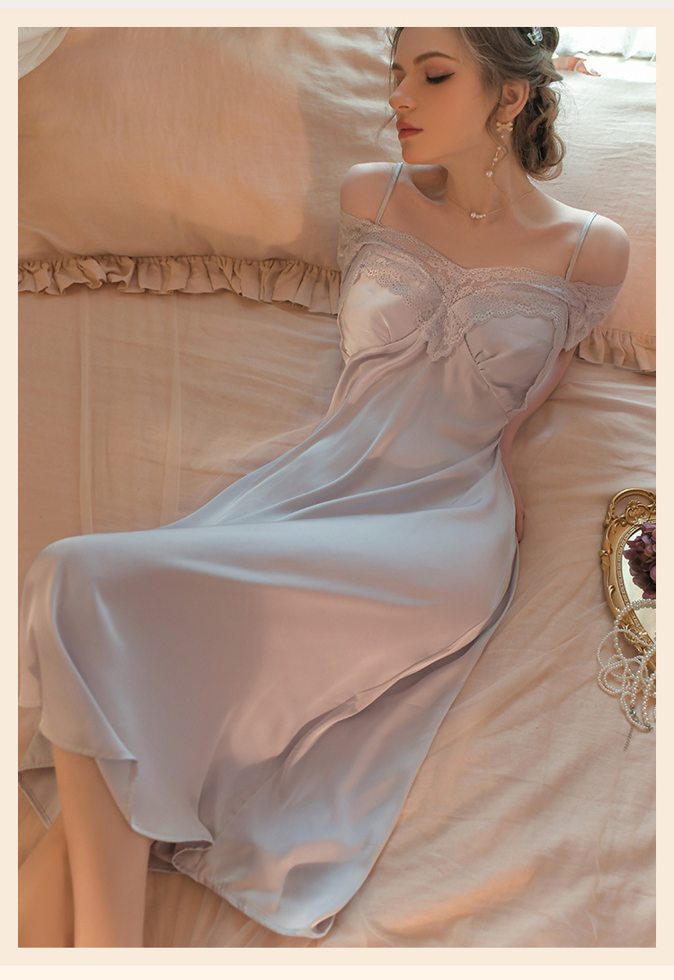 一字肩蕾絲性感睡裙(淺紫色/黑色/白色) JK-1046