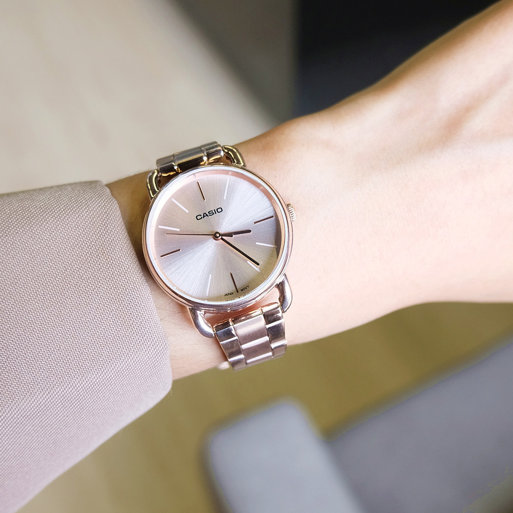【CASIO 卡西歐】LTP-E412PG-4A 典雅淑女 簡潔時尚 氣質玫瑰金 大氣無字風 不鏽鋼腕錶 手錶 女錶