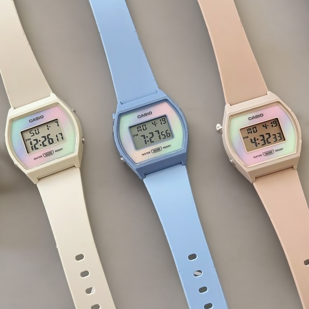 【CASIO 卡西歐】LW-205H 潮流時尚 漸變炫彩 簡約柔和 倒計時 LED光 酒桶型 樹脂 電子錶 手錶