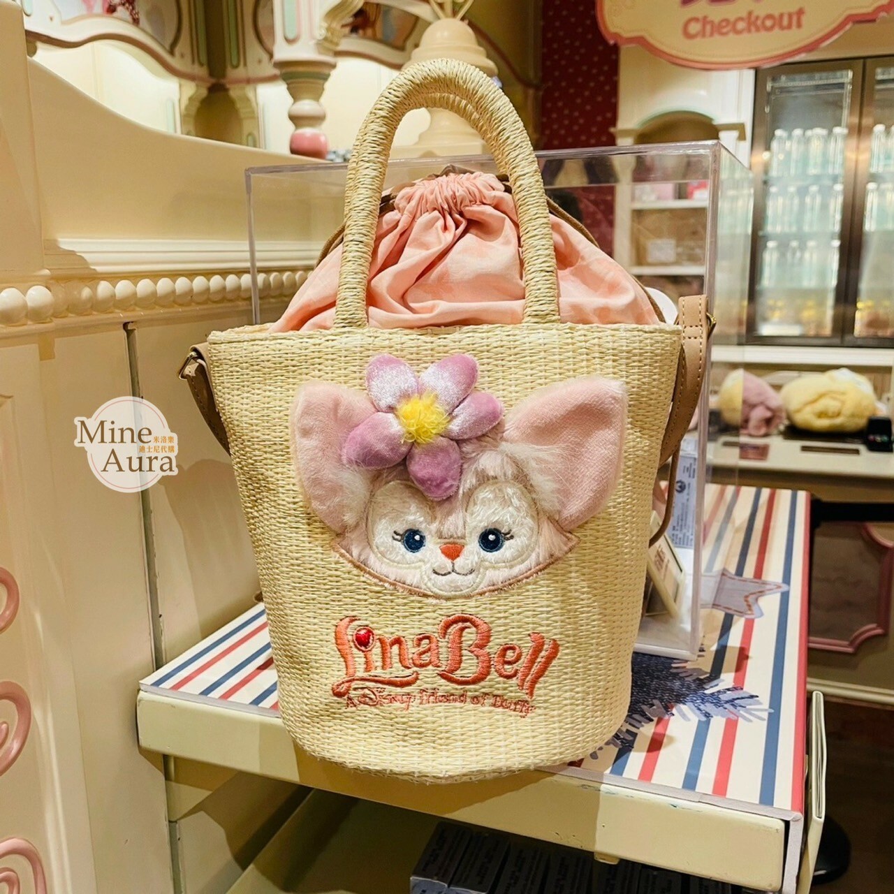 玲娜貝兒 Lina bell 大臉圖案 編織 束口 水桶包 手提包 托特包 斜背包 -上海迪士尼樂園