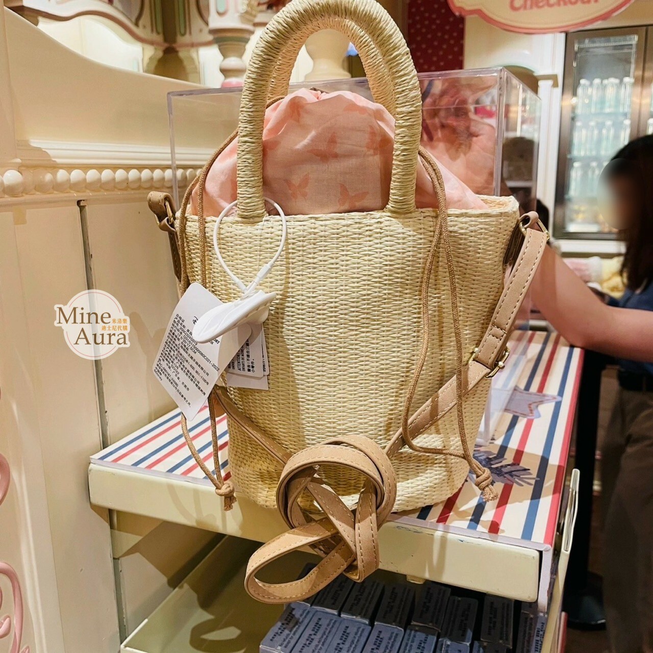 玲娜貝兒 Lina bell 大臉圖案 編織 束口 水桶包 手提包 托特包 斜背包 -上海迪士尼樂園