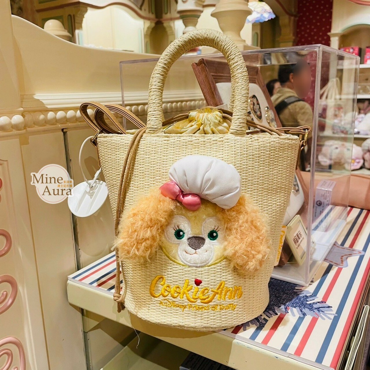 可琦安 餅乾 CookieAnn 大臉圖案 編織 束口 水桶包 手提包 托特包 斜背包 -上海迪士尼樂園