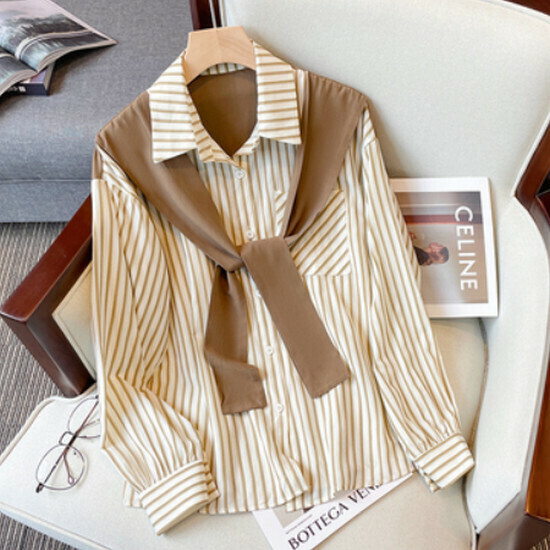 Hot selling fake two-piece striped shirt [card color] [M-3XL size] (please contact customer service to confirm the delivery size after placing the order)