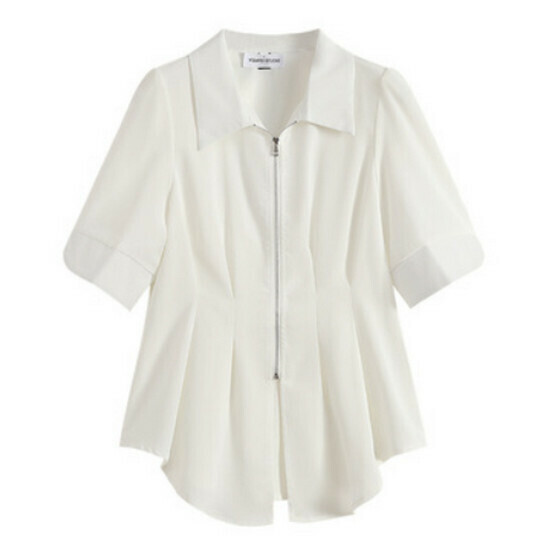 Hot selling polo collar short cardigan top [white] [M-4XL size] (please contact customer service to confirm the delivery size after placing the order)