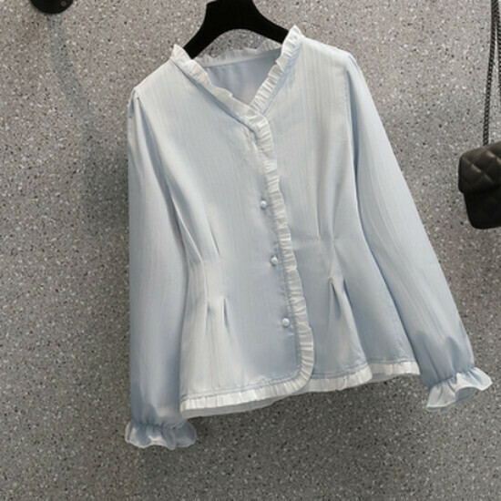 Hot selling v-neck long-sleeved shirt [light blue] [size L-4XL] (please contact customer service to confirm the delivery size after placing the order)