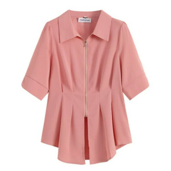 Hot selling polo collar short cardigan top [pink] [M-4XL size] (please contact customer service to confirm the delivery size after placing the order)