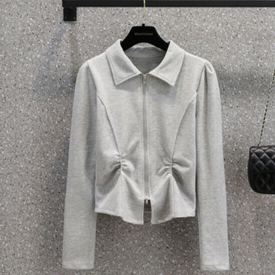 Hot selling polo collar long-sleeved top [grey] [size M-4XL] (please contact customer service to confirm the delivery size after placing the order)