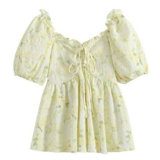 Hot selling puff sleeve square collar top [yellow] [M-4XL size] (please contact customer service to confirm the delivery size after placing the order)