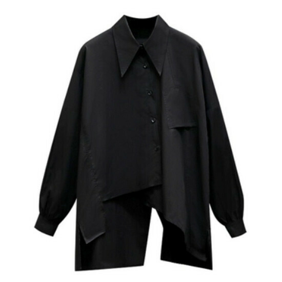 Hot Selling Irregular Stacking Shirt [Black] [L-4XL Size] (Please contact customer service to confirm the delivery size after placing the order)