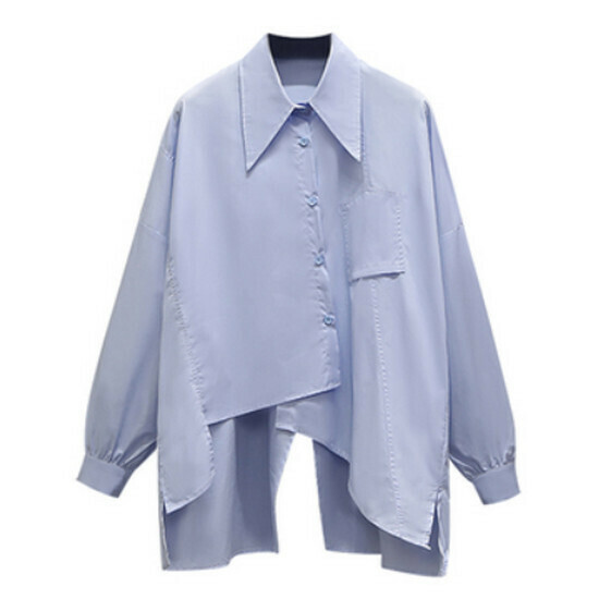 Hot Selling Irregular Stacking Shirt [Blue] [L-4XL Size] (Please contact customer service to confirm the delivery size after placing the order)