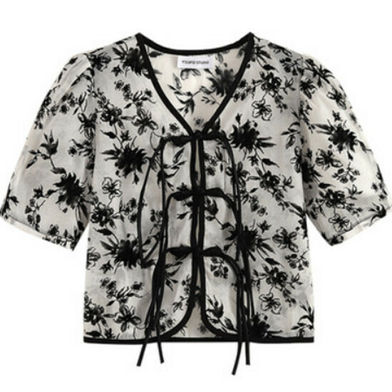 Hot selling Chinese style printed short-sleeved top [White] [M-4XL size] (please contact customer service to confirm the delivery size after placing the order)
