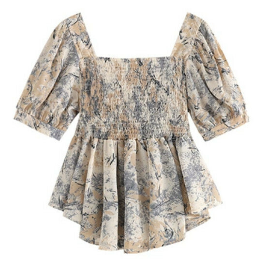 Hot seller collared floral chiffon short-sleeved top [blue flower] [size M-4XL] (please contact customer service to confirm the delivery size after placing the order)