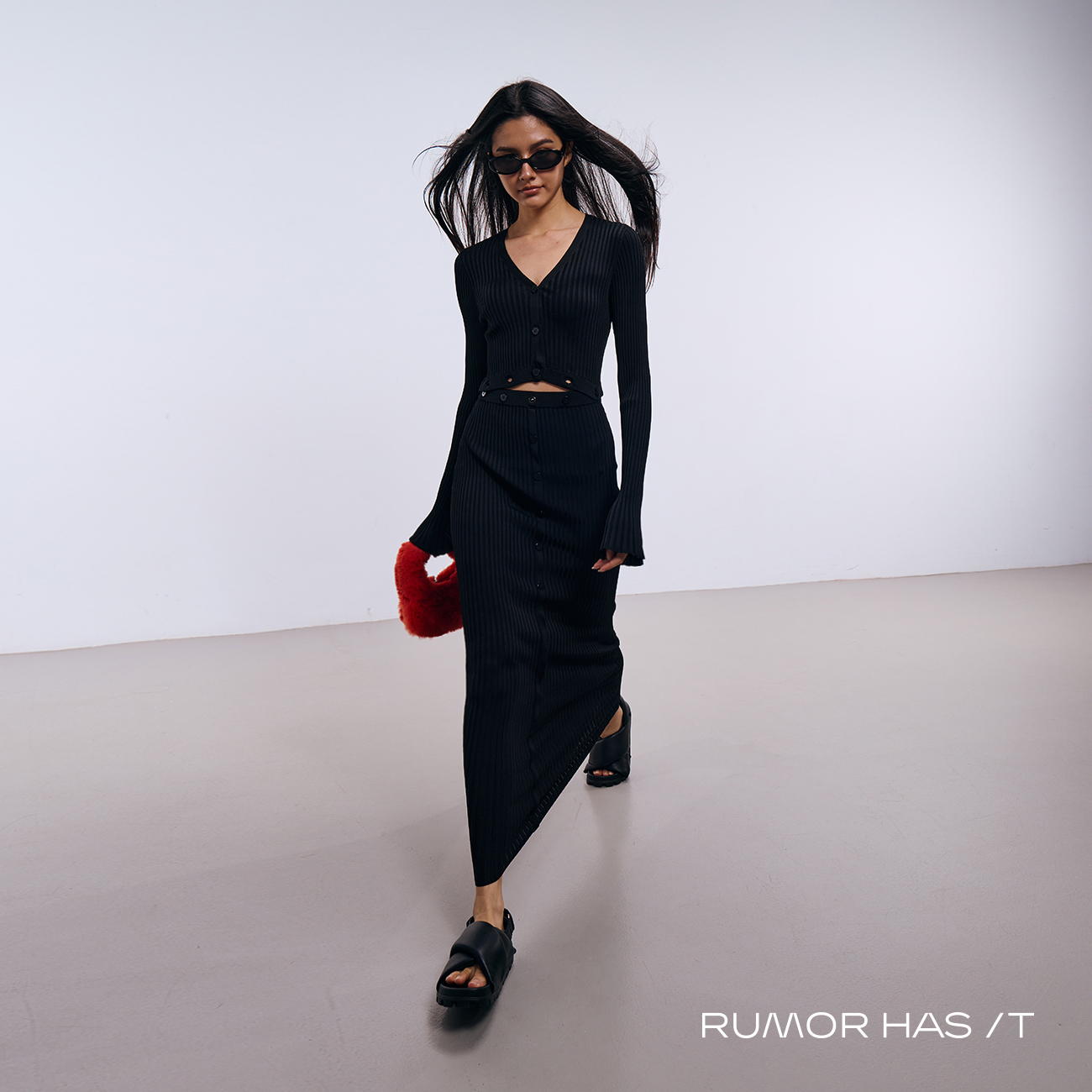 Black Ribbed-Knit Two Ways Dress