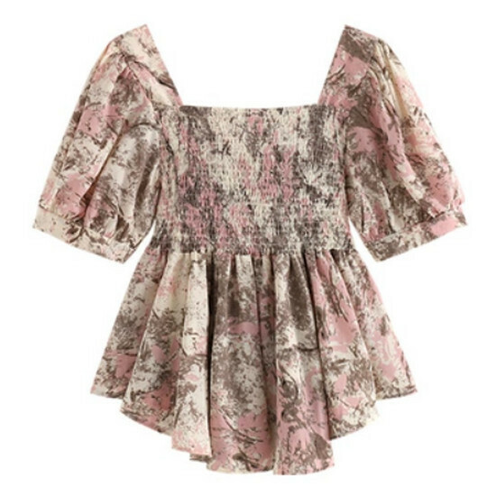 Hot seller collared floral chiffon short-sleeved top [pink flower] [size M-4XL] (please contact customer service to confirm the delivery size after placing the order)