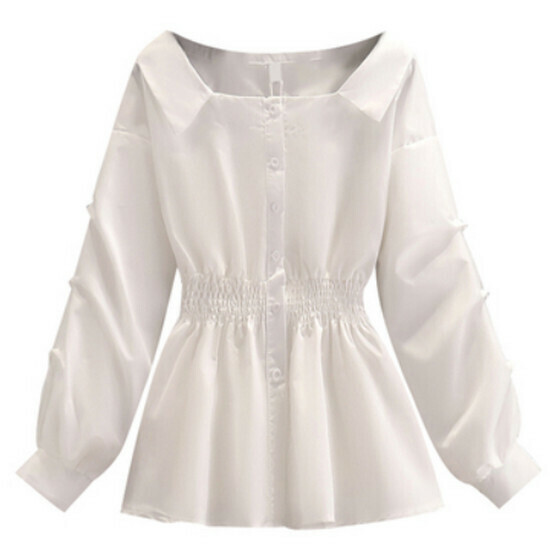 Hot selling waist-covering long-sleeved shirt [white] [L-4XL size] (please contact customer service to confirm the delivery size after placing the order)