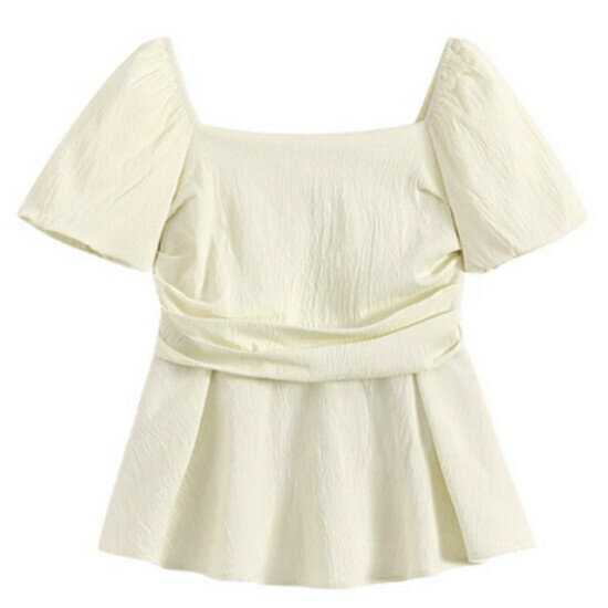 Hot seller collar puff sleeve top [off-white] [M-3XL size] (please contact customer service to confirm the delivery size after placing the order)