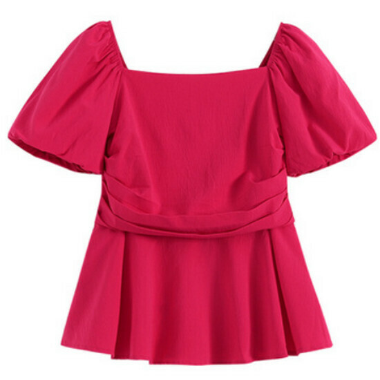 Hot seller collared puff sleeve top [Dragon Fruit] [M-3XL size] (please contact customer service to confirm the delivery size after placing the order)
