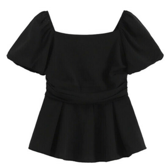 Hot seller collared puff sleeve top [black] [M-3XL size] (please contact customer service to confirm the delivery size after placing the order)