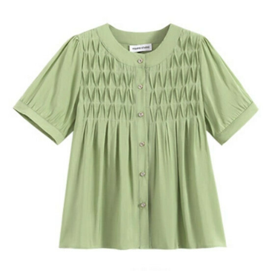 Hot selling chiffon belly-covering short-sleeved top [green] [size L-4XL] (please contact customer service to confirm the delivery size after placing the order)