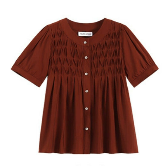 Hot selling chiffon belly-covering short-sleeved top [maroon] [size L-4XL] (please contact customer service to confirm the delivery size after placing the order)